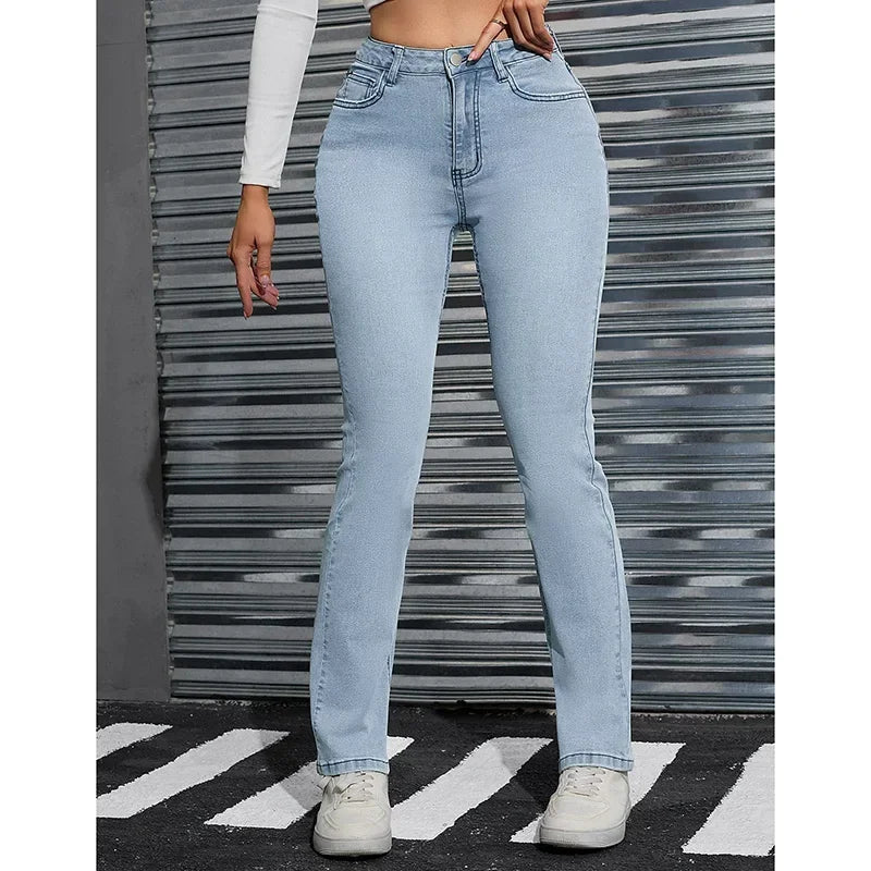 Jeans Donna Vita Alta Svasati A Gamba Dritta In Denim Classico 2025 Pantaloni Casual Eleganti Per Ragazze