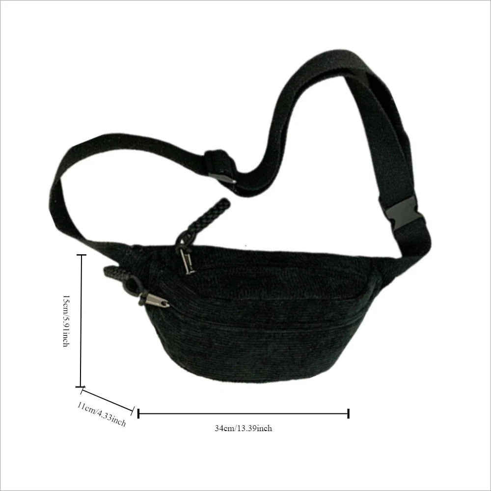 Marsupio Da Donna In Velluto A Coste Grande Capacità Borsa Da Petto Stile Street Tracolla E Cintura Casuale