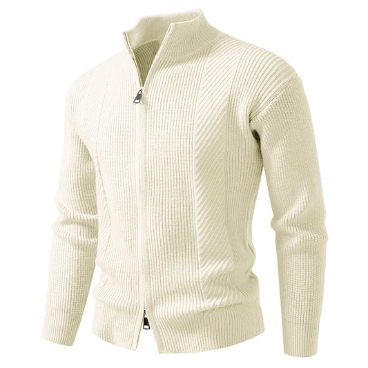 Cardigan Slim Fit Uomo Autunno Inverno Con Zip E Collo Mandarino Caldo Moda Casual