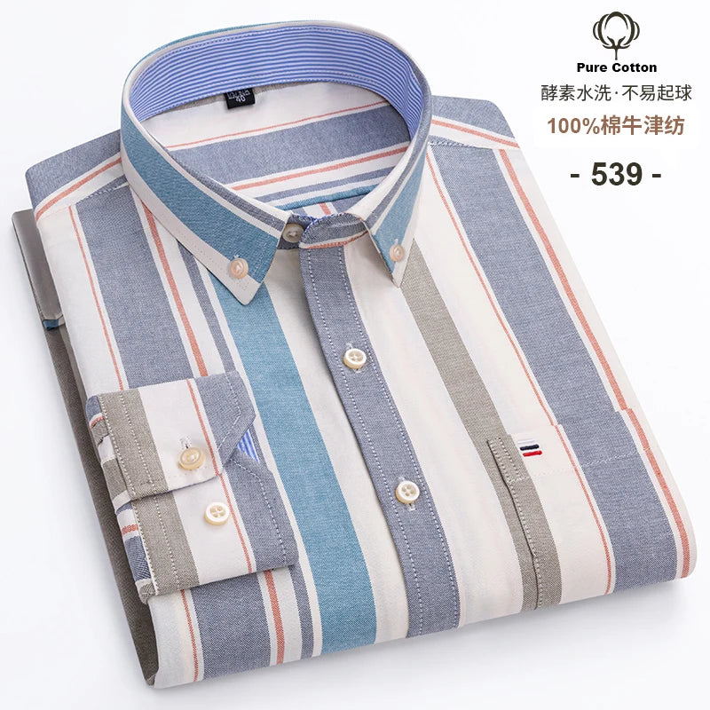 Camicia Da Uomo In Cotone Oxford A Quadri Maniche Lunghe Vestibilità Regolare Con Tasca Frontale