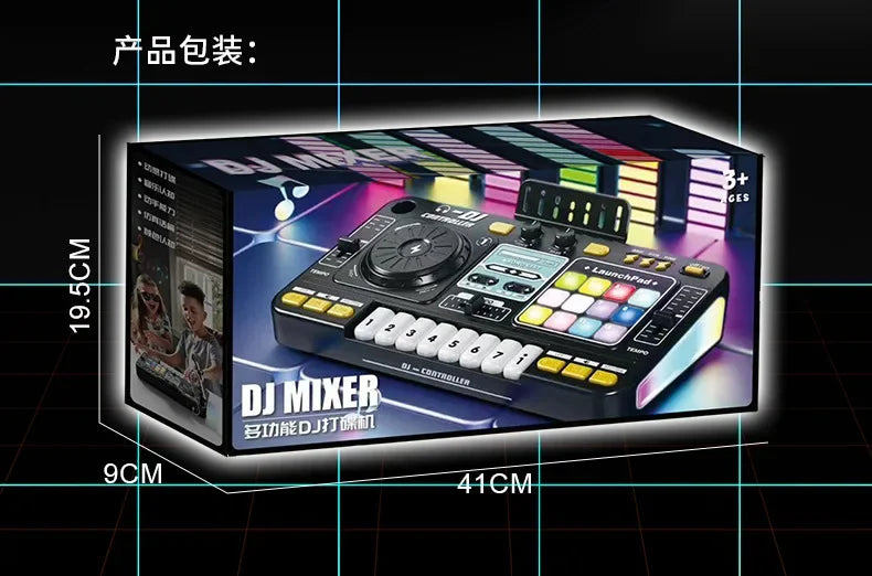Controller DJ per bambini Mixer giocattolo musicale con microfono Luce a LED Gioco musicale elettronico Giradischi DJ per regali di compleanno per bambini