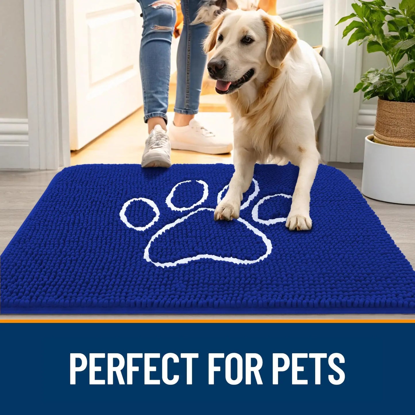 Zerbino Ciniglia Ultra Assorbente Design Zampe Lavabili Antiscivolo Asciugatura Rapida Porta Cane Fangosi