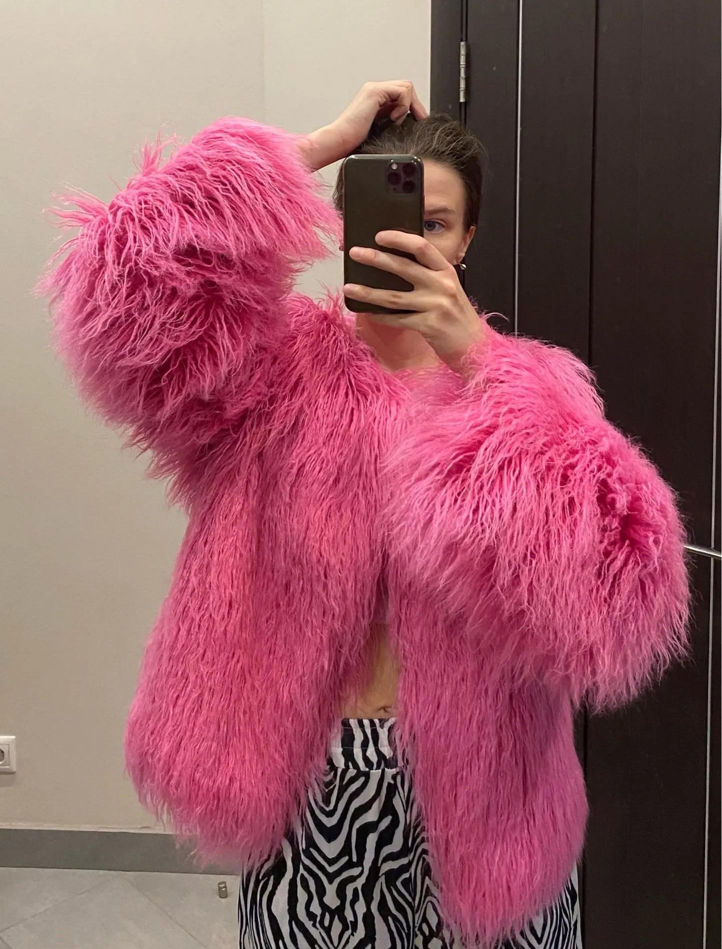 Cappotto Pelliccia Sintetica Rosa Donna Autunno Inverno Elegante Caldo Spesso Morbido Lavorazione A Maglia