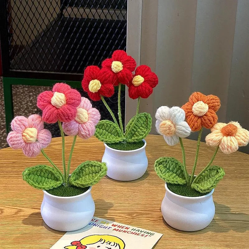 Fiore In Vaso Fai Da Te Rosa Mini Tessuti A Mano Per Scrivania Ufficio Decorazione Casa Filo Di Lana