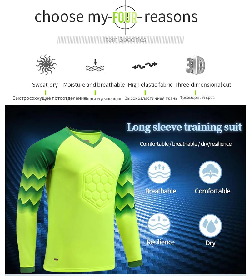2023 uomo bambino portiere di calcio uniforme spugna protettiva manica lunga allenamento di calcio portiere top maglia da calcio pantaloni personalizzati