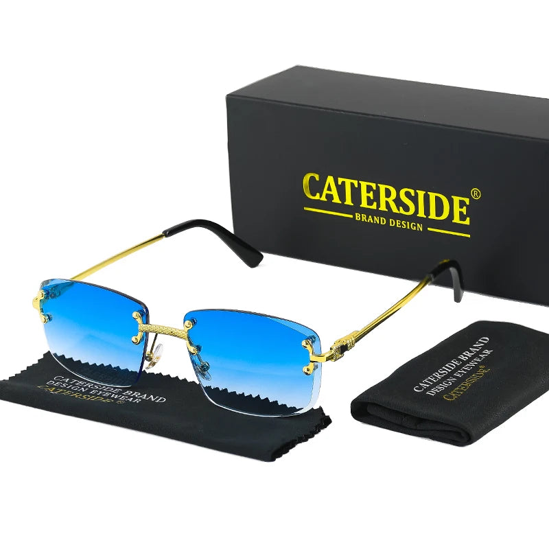 Occhiali Da Sole Rettangolari Caterside Punk In Metallo Lusso Senza Montatura Lenti Gradiente UV400 Uomo Donna Sport 2024