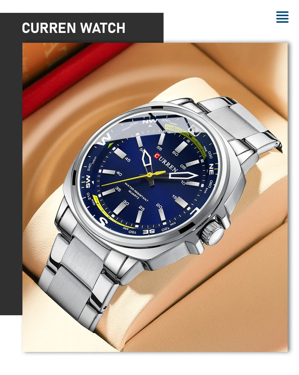 Curren Orologio Da Polso Da Uomo Quarzo Per Business Casual Con Cinturino In Acciaio Inossidabile Impermeabile 8455