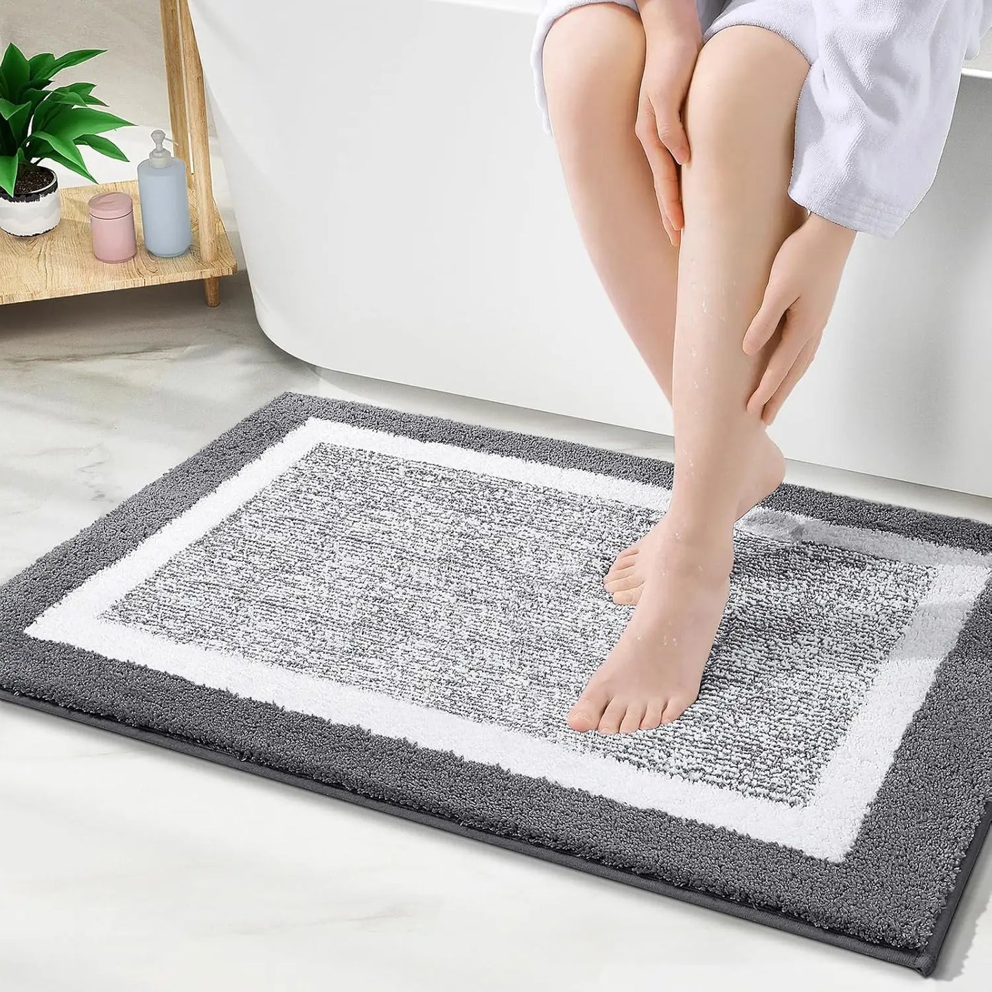 Tappetino Bagno Microfibra Shaggy Assorbente Antiscivolo Lavabile Lavatrice Tappeto Doccia Asciugatura Rapida