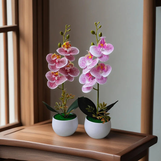 Pianta in vaso di orchidea artificiale realistica con vaso di plastica per la decorazione del centrotavola da tavolo dell'hotel, dell'home office, dell'orchidea finta