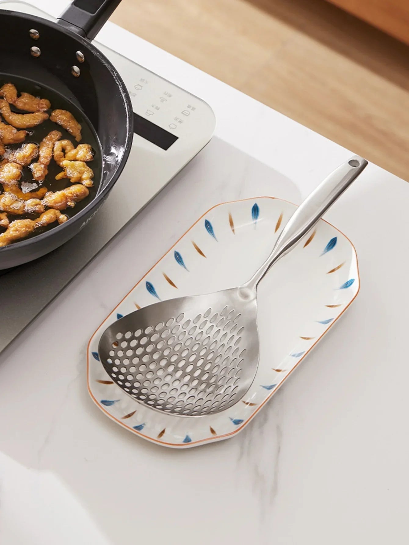 1 cucchiaio per schiumarola grande e durevole in acciaio inossidabile, cucchiaio per colino per alimenti resistente per friggere e cucinare, utensili da cucina