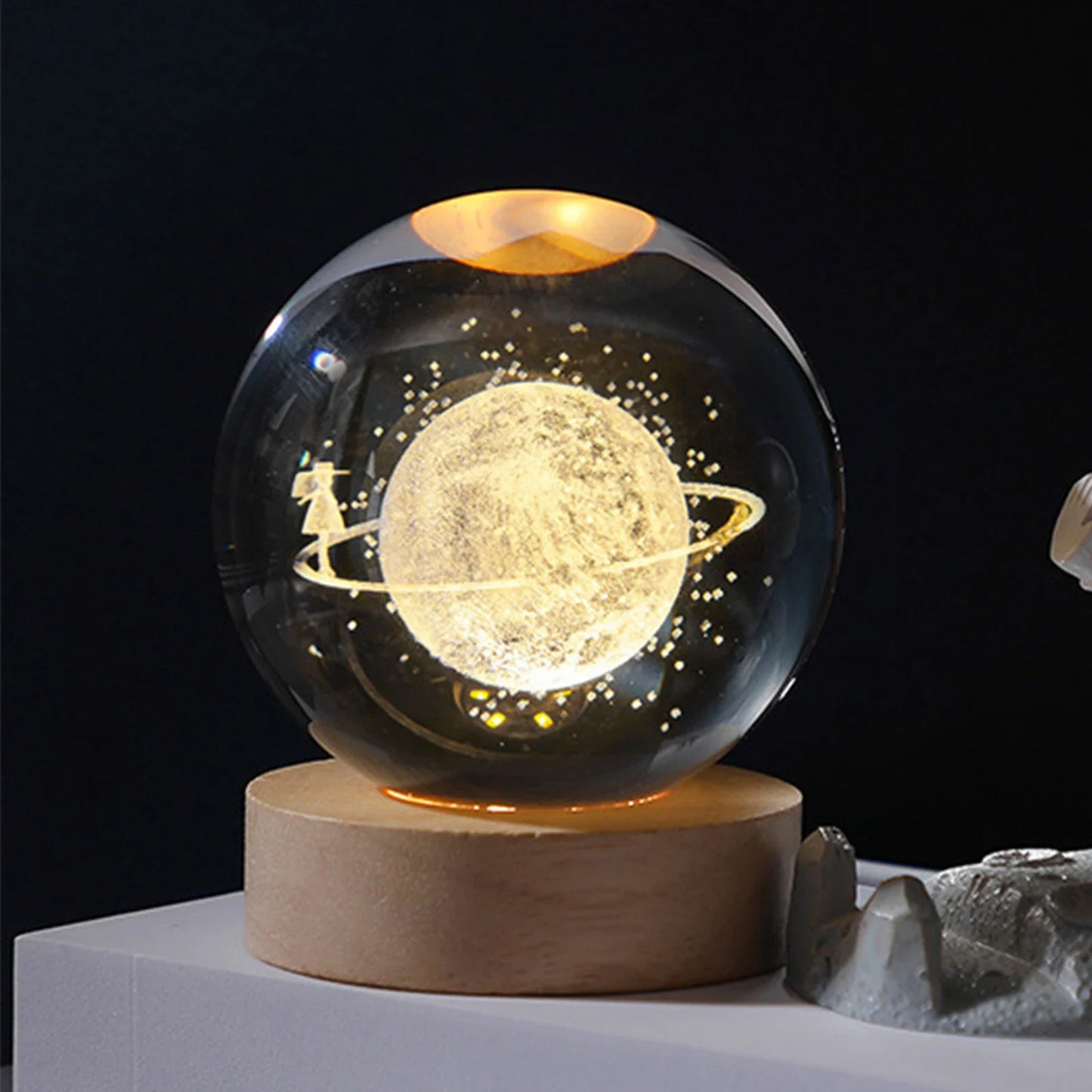 Luci Notturne Con Sfera Di Cristallo Lunare 3D Galassia Astronauta Illuminazione Laser Intaglio Regalo Di Compleanno