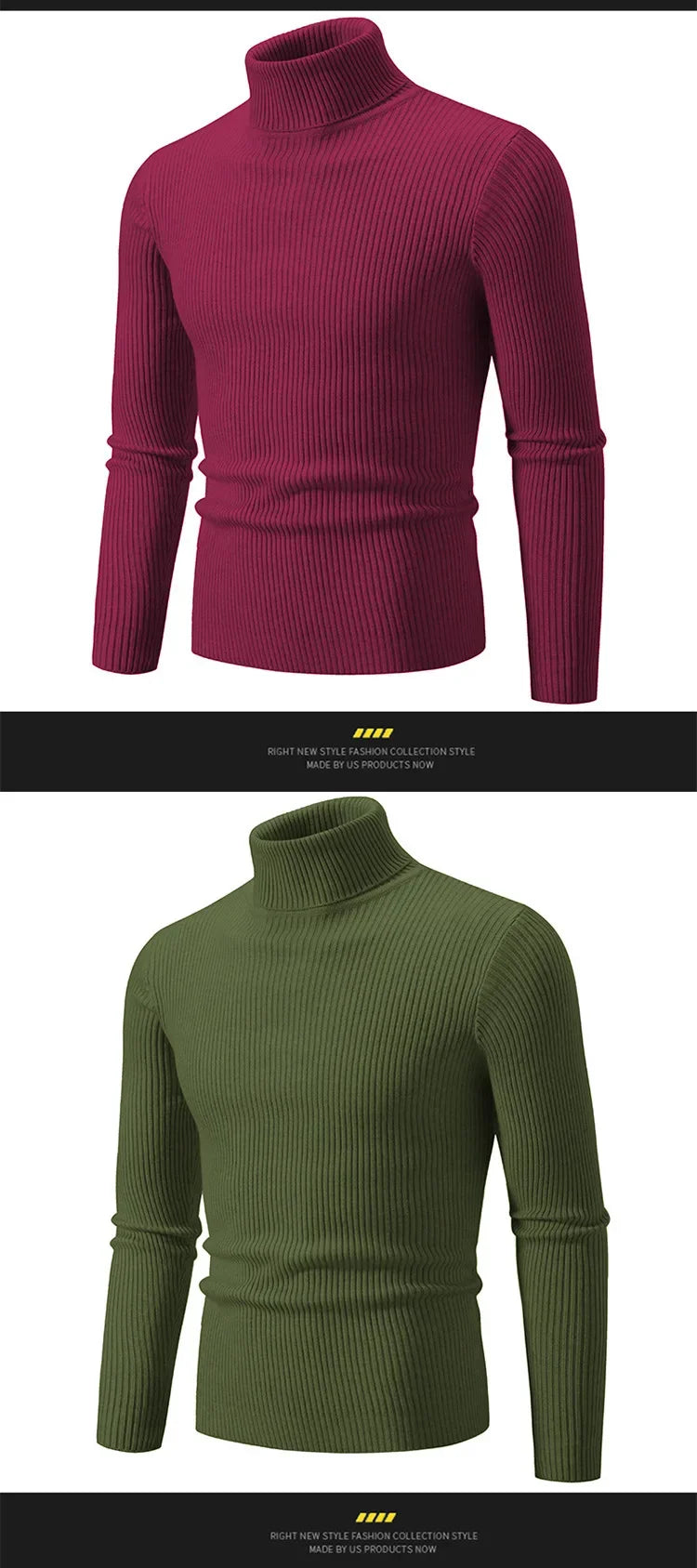 Pullover Da Uomo Dolcevita Lavorato A Maglia Solido Slim Fit Autunno Inverno Manica Intera Casual