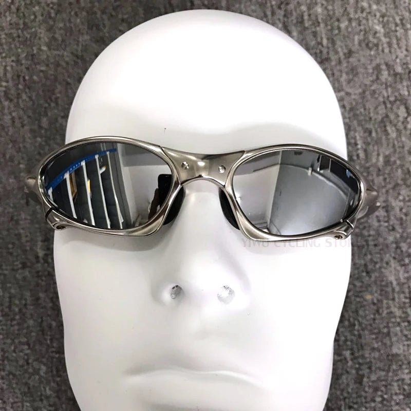 Occhiali Da Sole Polarizzati Unisex Per Ciclismo MTB Equitazione UV400 Lenti In Policarbonato Frame In Metallo Argento