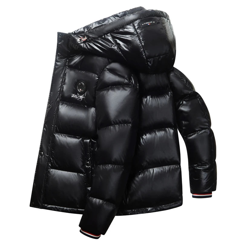 Piumino Da Uomo 2025 Inverno Con Cappuccio E Cerniera D Anatra Bianco Caldo Alla Moda Da Esterno Casual