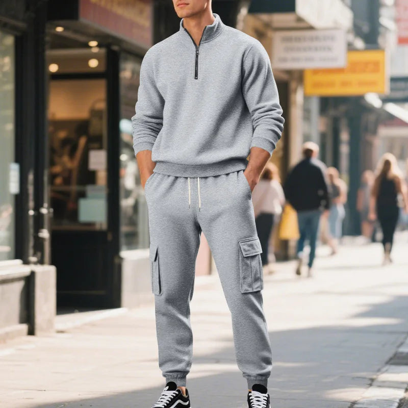 Pantaloni Sportivi Tascabili In Tinta Unita Da Uomo Con Cerniera Calda In Velluto Casual Da Uomo Americano