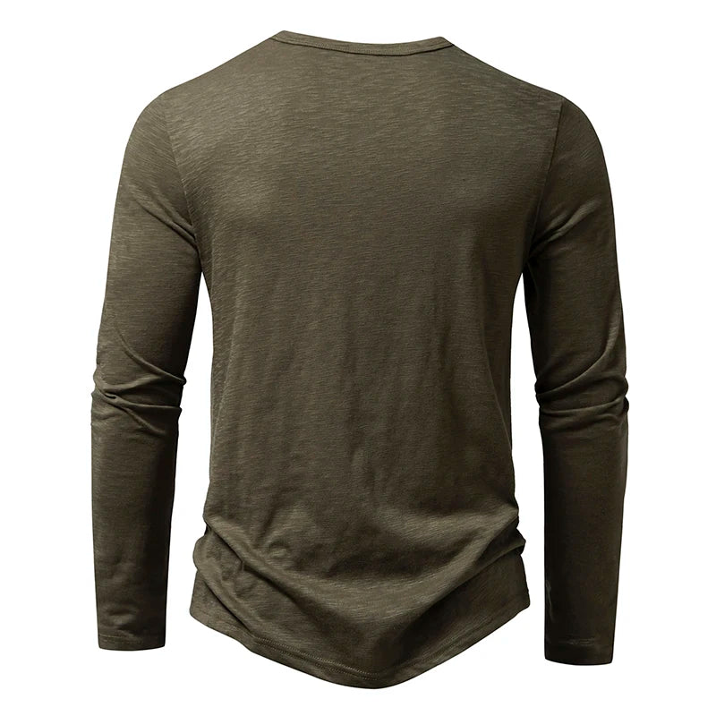 T Shirt Henley In Cotone Da Uomo Maniche Lunghe Con Colletto A Bottoni Casual Streetwear Traspirante