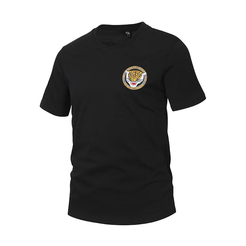 Uomo Estate T Shirt 3D Ricamo Cotone Traspirante Tigre Stampato Maglietta Casual Da Uomo