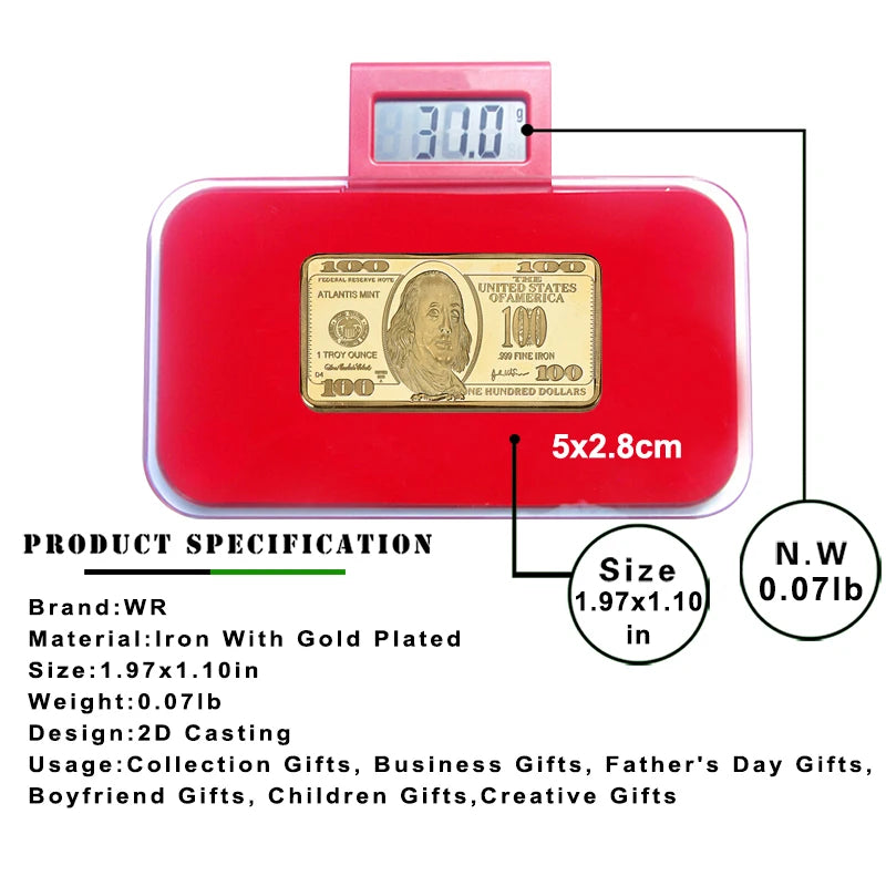 Barra Placcata Oro 24K E Argento Design Dollaro USA Moneta Souvenir Da Collezione Regalo Per Uomo