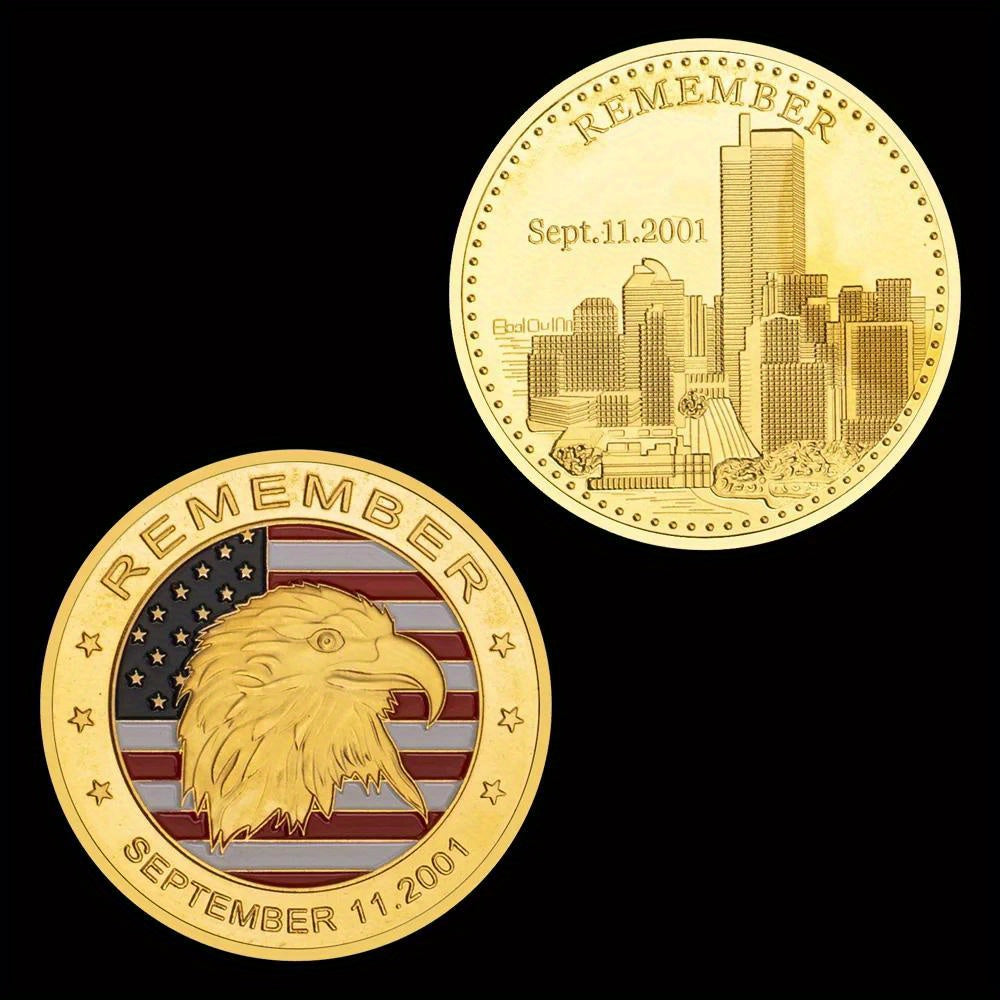 Moneta Ricordo 9.11 2001 Placcata Oro Modello Aquila Commemorativa Da Collezione Souvenir