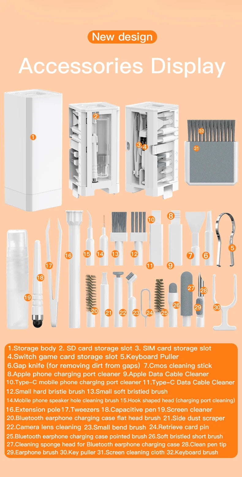 Kit Pulizia Profonda Multifunzione 20 In 32 In 1 Per Porte iPhone AirPods Tastiera Rimozione Tasti Strumenti di Precisione