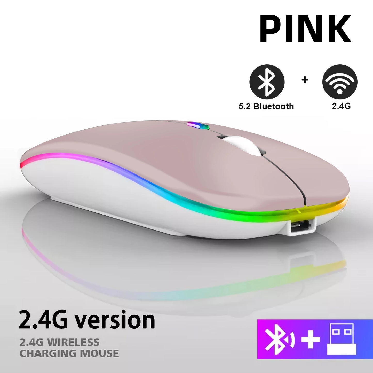 Mouse Wireless Bluetooth Ricaricabile USB RGB 1600 DPI 2,4 GHz Per PC Laptop Tablet MacBook Gaming