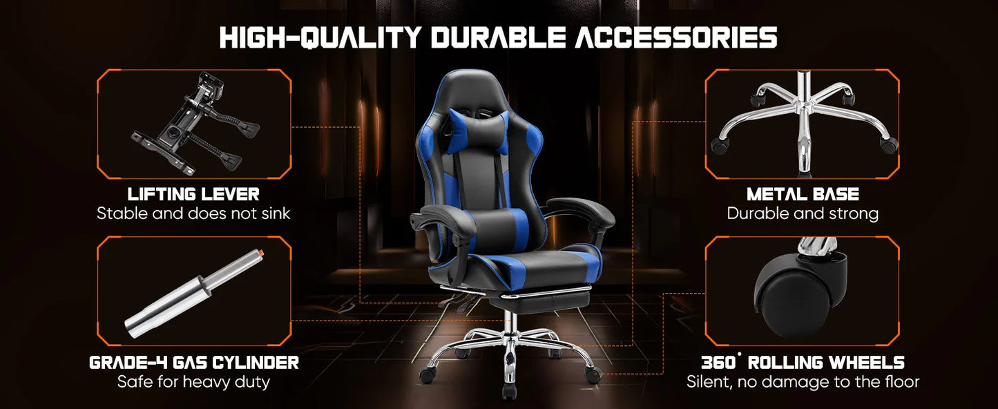 JHK Sedia Da Gioco Ergonomica Da Corsa Girevole Regolabile In Pelle PU Con Poggiatesta E Supporto Lombare Per Ufficio