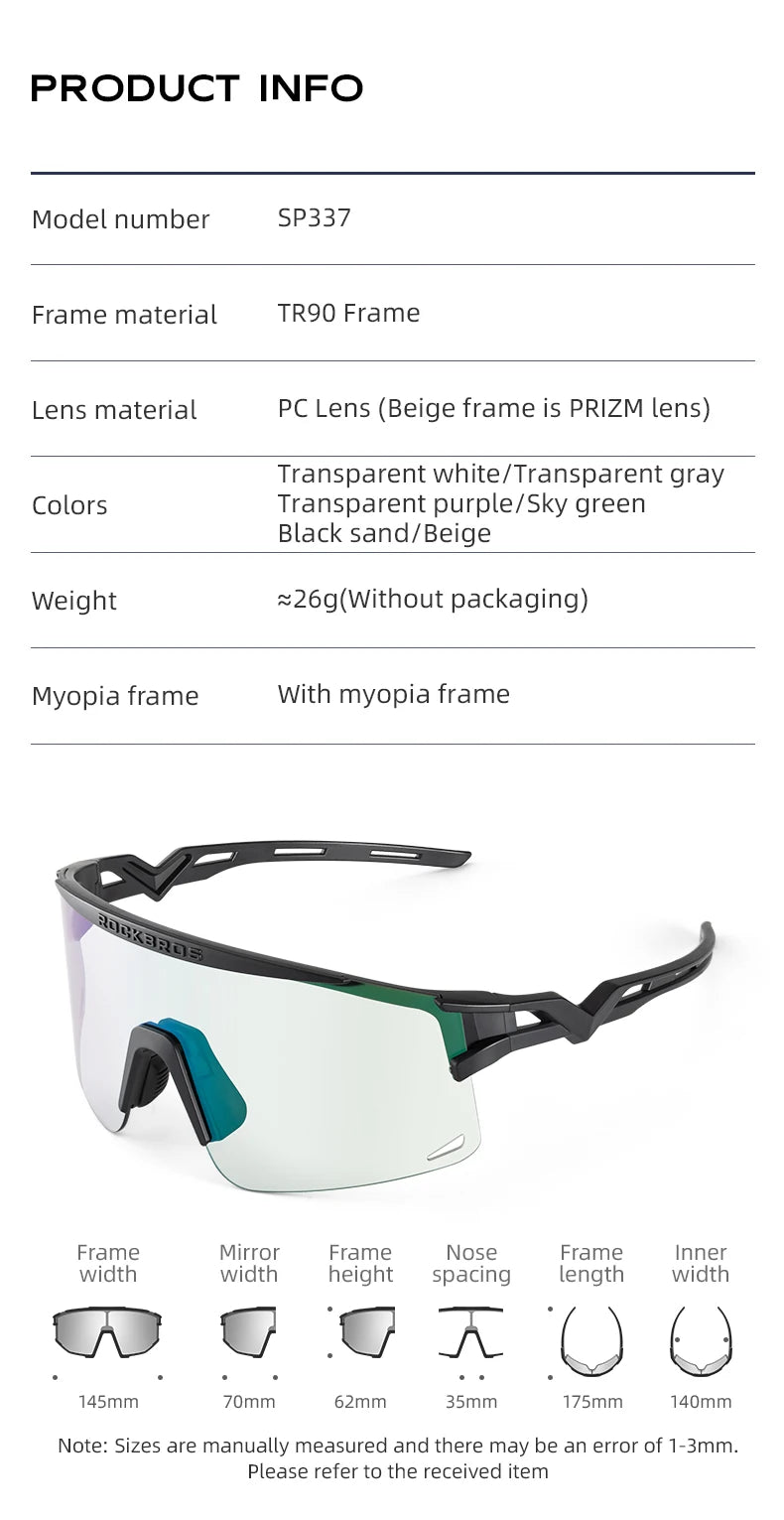 RockBros Occhiali Da Sole Da Ciclismo Ultraleggeri Unisex Con Protezione UV Fotocromatici Antivento Per MTB E Strada