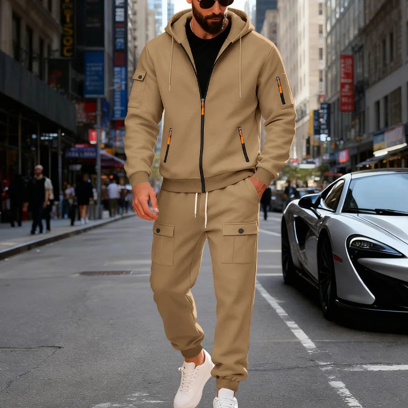 Set Maglione Con Cappuccio Moda Sportiva All'Aria Aperta In Velluto Sciolto Da Uomo Autunno Inverno