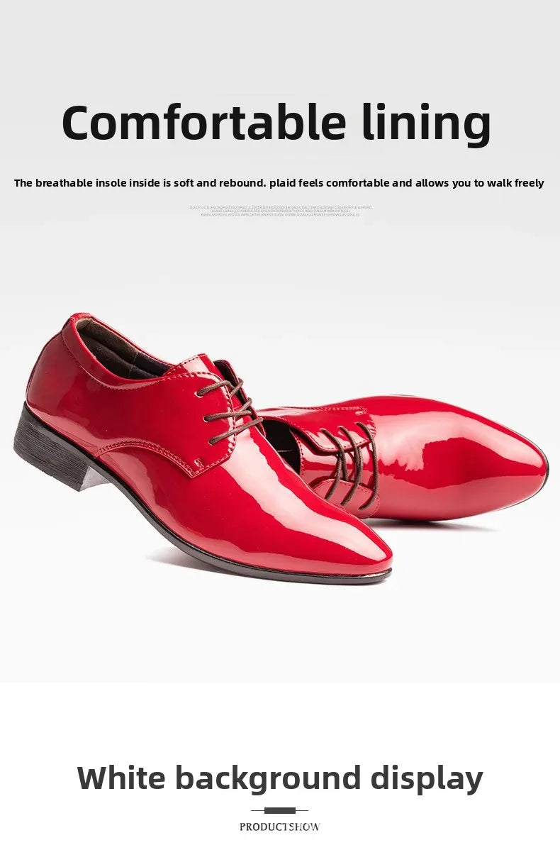 Scarpe Da Uomo In Pelle Primavera Autunno Formali Da Lavoro Punta A Punta Traspiranti Pelle Verniciata Rossa Lucida