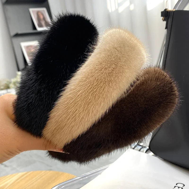 Fascia Per Capelli Inverno In Pelliccia Vera Di Visone Alta Qualità Per Donne Lusso Regalo Elegante