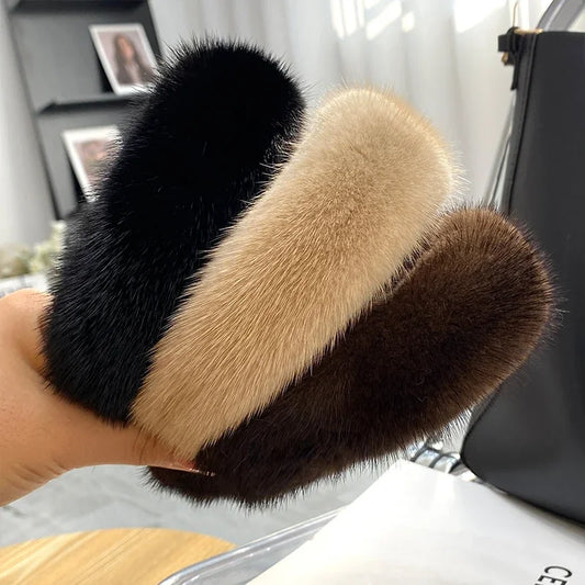 Fascia Per Capelli Inverno In Pelliccia Vera Di Visone Alta Qualità Per Donne Lusso Regalo Elegante