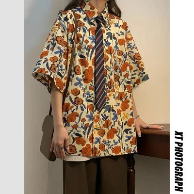 Cravatta Donna Retrò Marrone con Motivi Frutta e Caffè Verde Fatta a Mano Colore Caramello Versatile