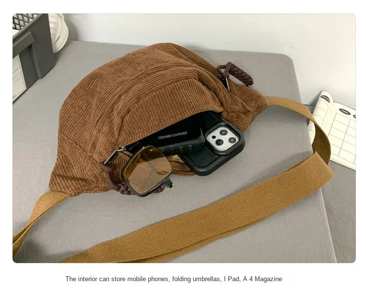 Marsupio da Donna in Velluto a Coste di Grande Capacità Borsa da Petto Stile Street Borsa a Tracolla Cintura Casual