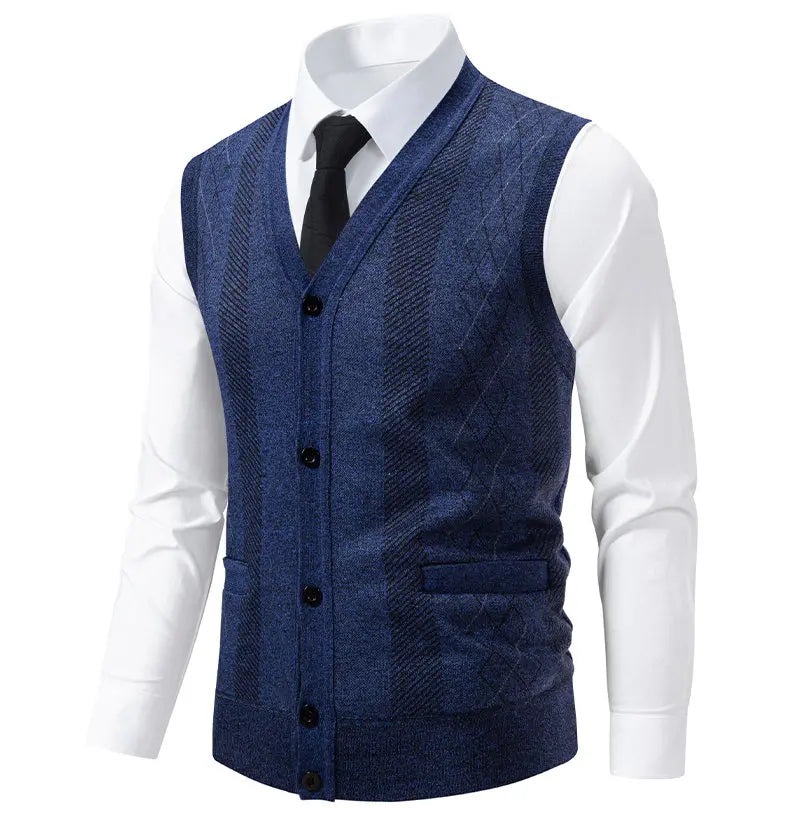 Cardigan Senza Maniche Da Uomo Gilet In Maglia Con Scollo A V Bottoni Argyle Lavorato Con Tasche