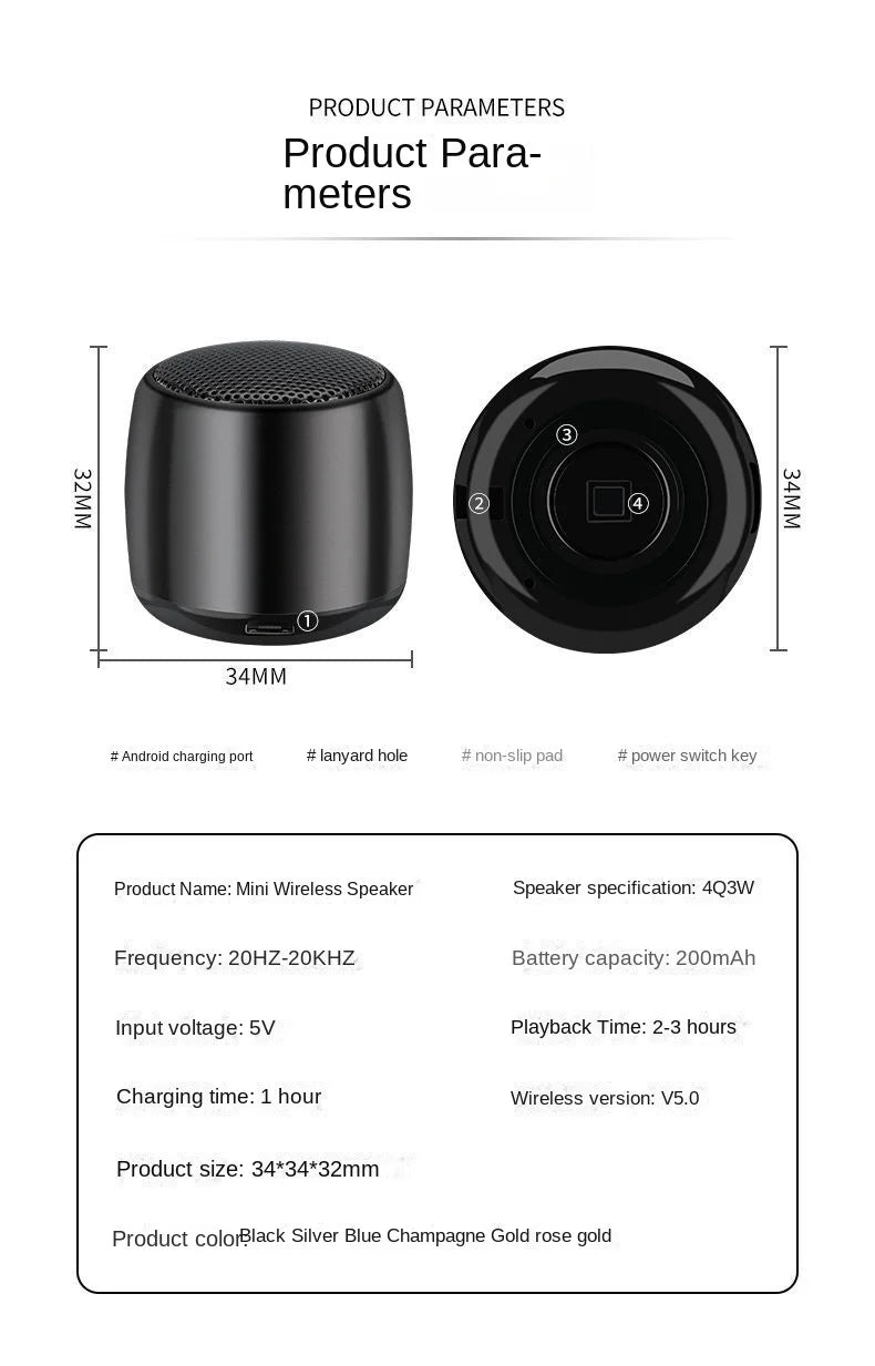 Piccolo Altoparlante Bluetooth Wireless Portatile Con Suono Grande Mini Subwoofer Per Telefono Cellulare