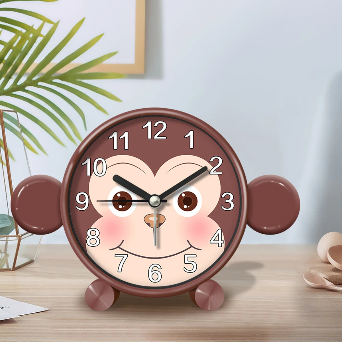 Sveglia Educativa per Bambini Carina Rotonda Silenziosa per Camera da Letto Desktop Decorazione Animale