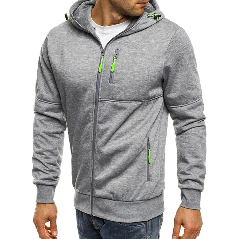Giacca Da Uomo Con Cerniera E Cappuccio Tinta Unita Con Tasche Moda Casual Sport Streetwear All Aperto