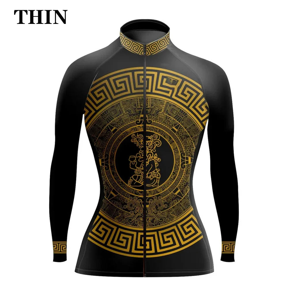 Downorup Maglia Ciclismo Donna Manica Lunga Tutta La Stagione Pile Caldo Leggera Modello L001