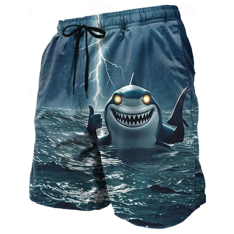 Pantaloncini Da Mare Uomo Con Stampa 3D Squalo E Motivo Foglia Di Pappagallo Costume Da Bagno Sportivo