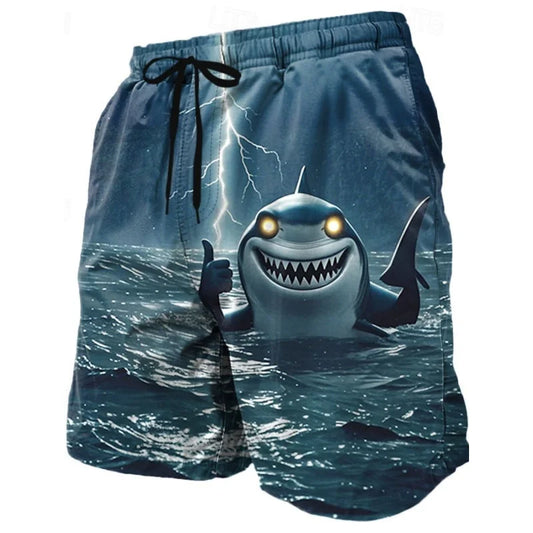 Pantaloncini Da Mare Uomo Con Stampa 3D Squalo E Motivo Foglia Di Pappagallo Costume Da Bagno Sportivo