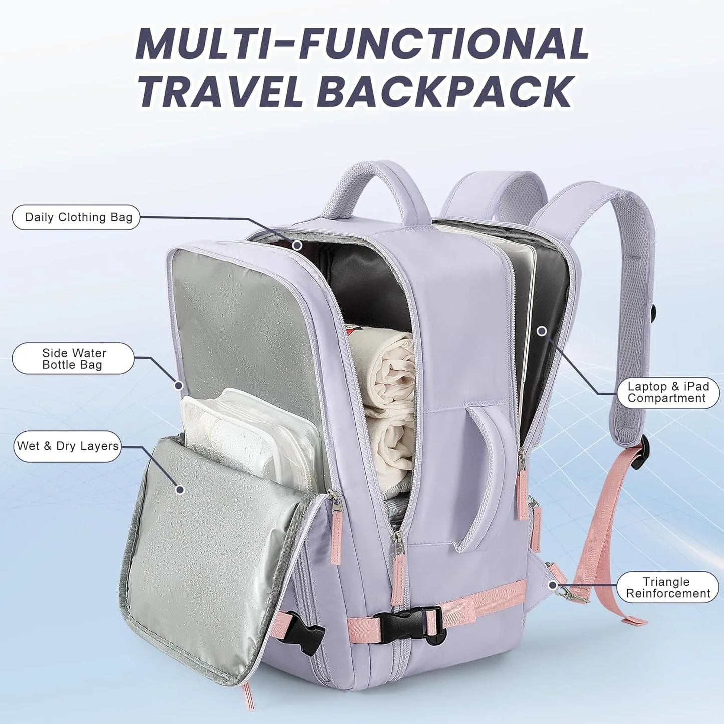 Zaino Da Viaggio Unisex Per Laptop Da 15 Pollici Grande Capacità 36 55 Litri Per Oggetti Personali