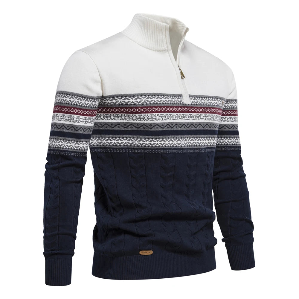 Maglione Con Cerniera Da Uomo In Cotone Alta Qualità Per Autunno Inverno Caldo Con Motivi Etnici