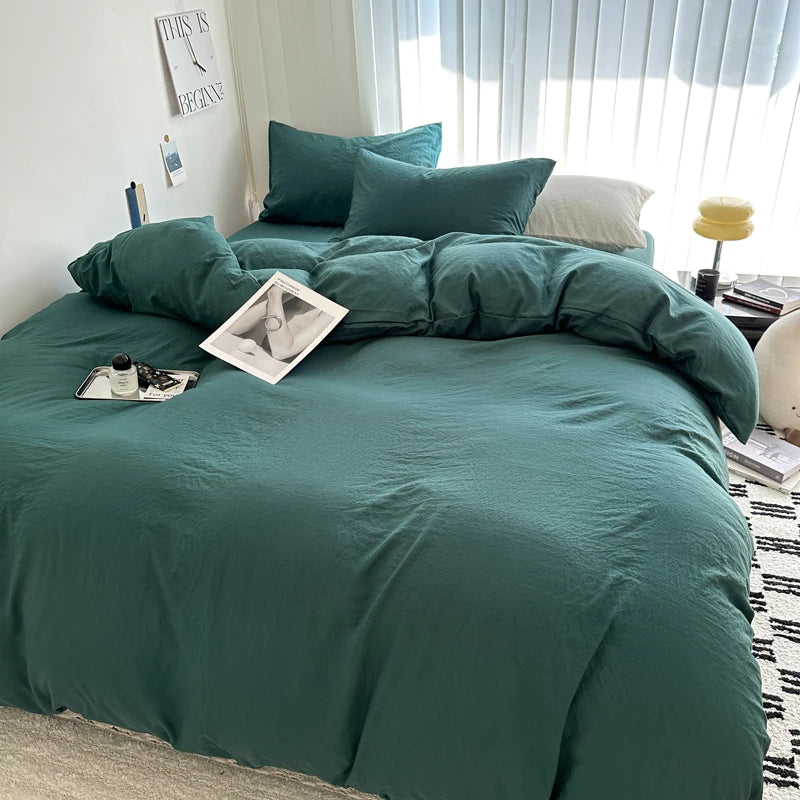 Set Biancheria Da Letto In Cotone Solido Con Copripiumino Federa E Lenzuolo Per Letto Singolo Matrimoniale King Queen