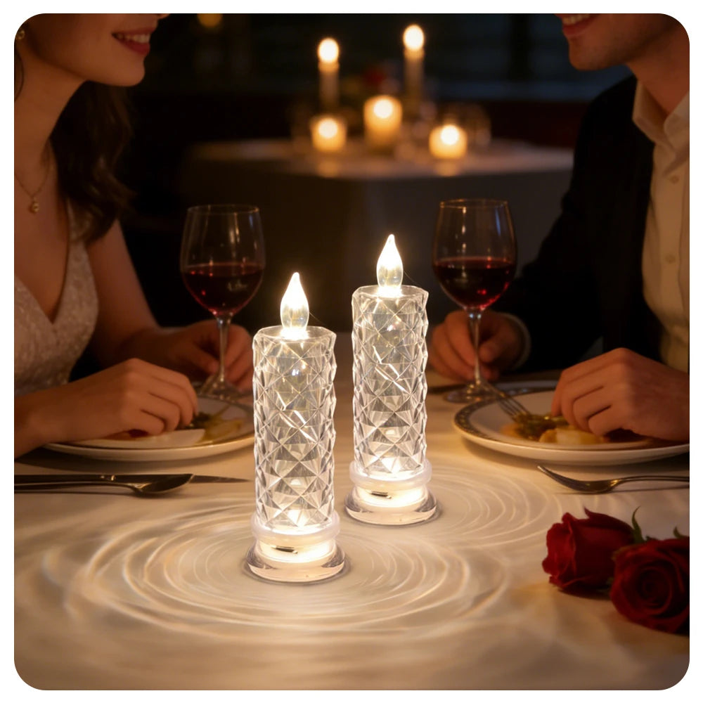 Candela LED In Acrilico Senza Fiamma Con Proiezione Rosa Notturna Romantica Per Feste Matrimonio E Decorazione Tavolo
