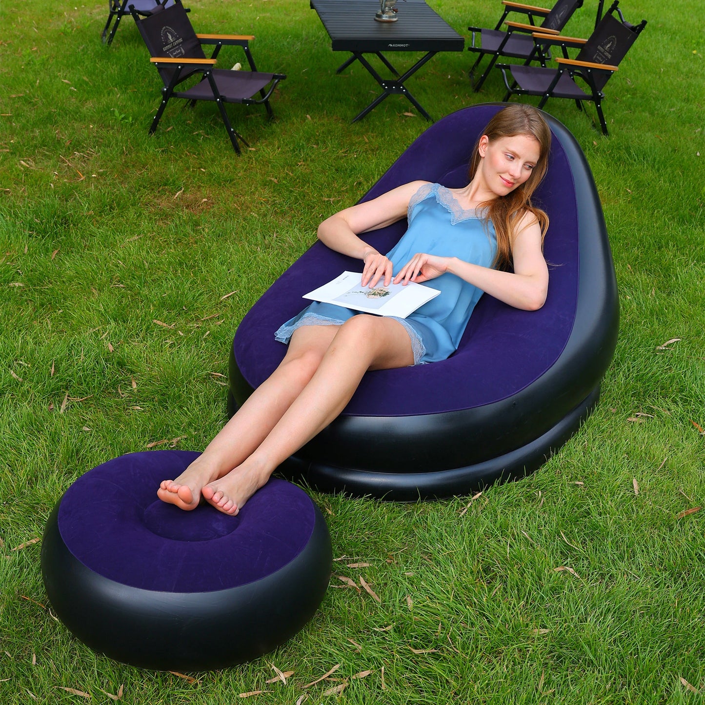 Divano Gonfiabile Pieghevole Reclinabile Letto Da Esterno Con Poggiapiedi Portatile Set Poltrone Per Pranzo
