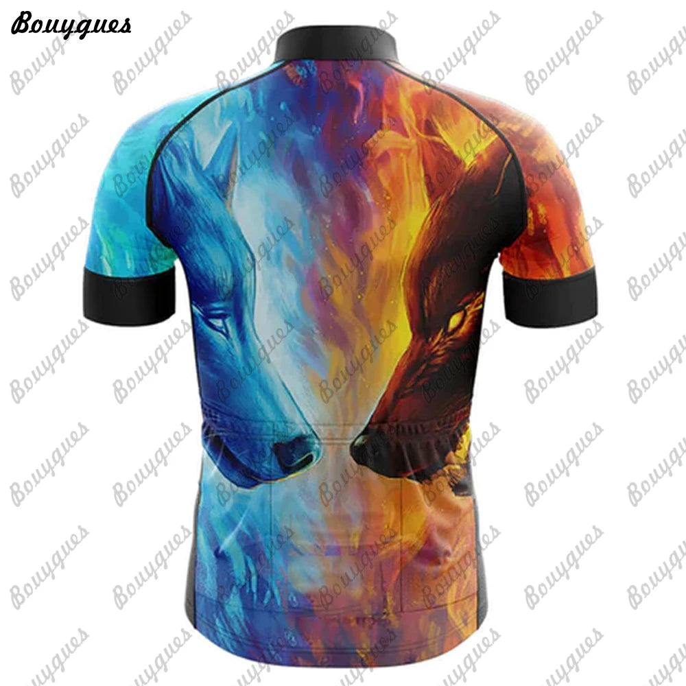 Maglia Ciclismo Uomo Wolf Pro Team MTB Downhill Alta Qualita Tricot Traspirante Con Tasche E Asciugatura Rapida