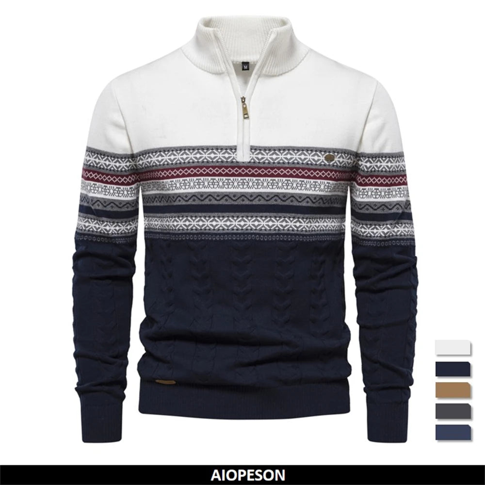 Maglione Con Cerniera Da Uomo In Cotone Alta Qualità Per Autunno Inverno Caldo Con Motivi Etnici
