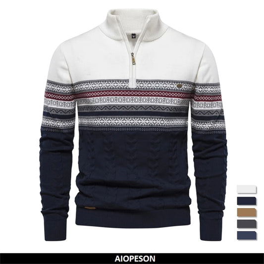 Maglione Con Cerniera Da Uomo In Cotone Alta Qualità Per Autunno Inverno Caldo Con Motivi Etnici