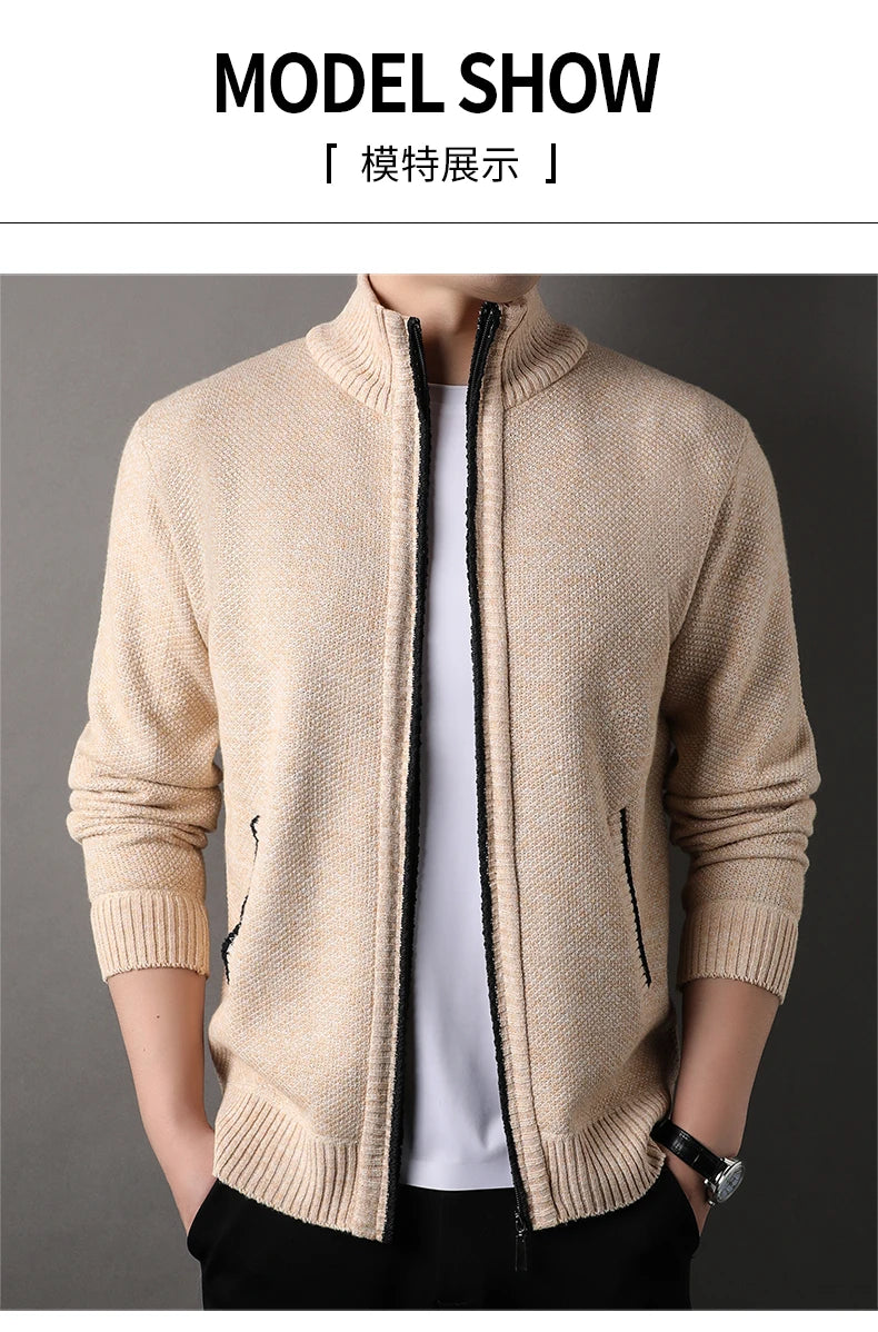 Maglione Lavorato A Maglia Con Colletto Rialzato Da Uomo Autunno Inverno Cardigan Slim In Tinta Unita Coreana