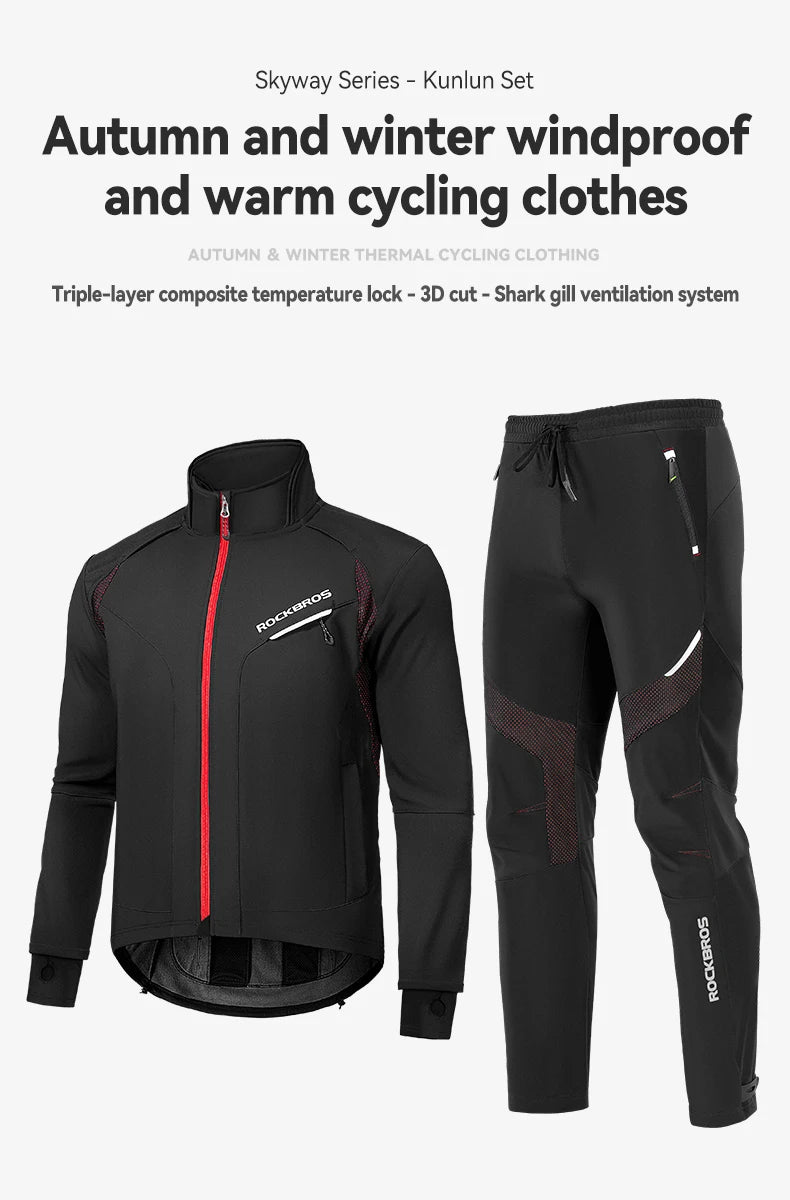 ROCKBROS Giacca Invernale Da Bicicletta Antivento Termica Con Pile Traspirante Impermeabile Riflettente